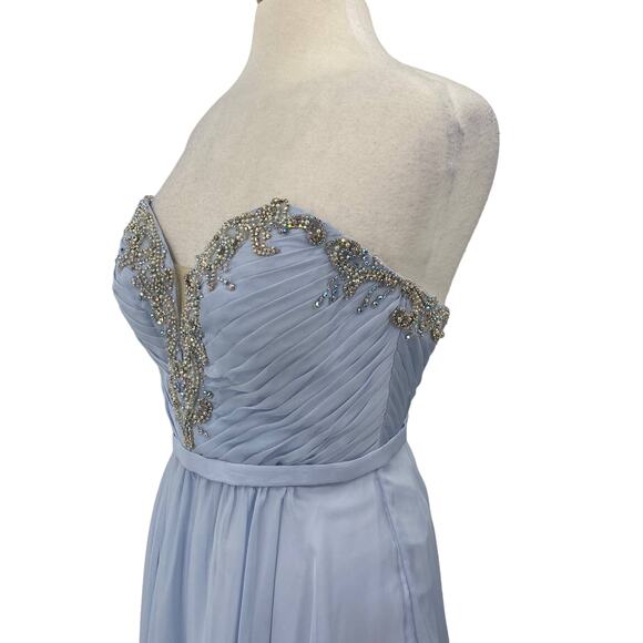 La Femme Gown Crystal Embellished Illusion Sweetheart Strapless Pale Blue NEW 8 - Picture 7 of 13